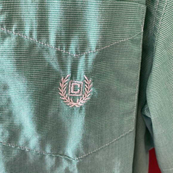 Chaps button down Men’s shirt. Sz Lg green/white tiny checks short sleeve - Picture 2 of 5